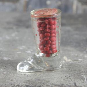 Glass Santa Boot Candy Container with Original Candy and Wax Seal Top Lid